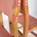 Set of 6 chairs in elm and leather Maison Regain edition