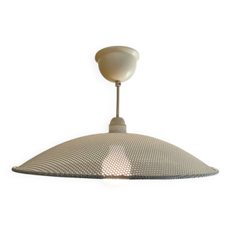 White perforated metal chandelier pendant light in Matégot style