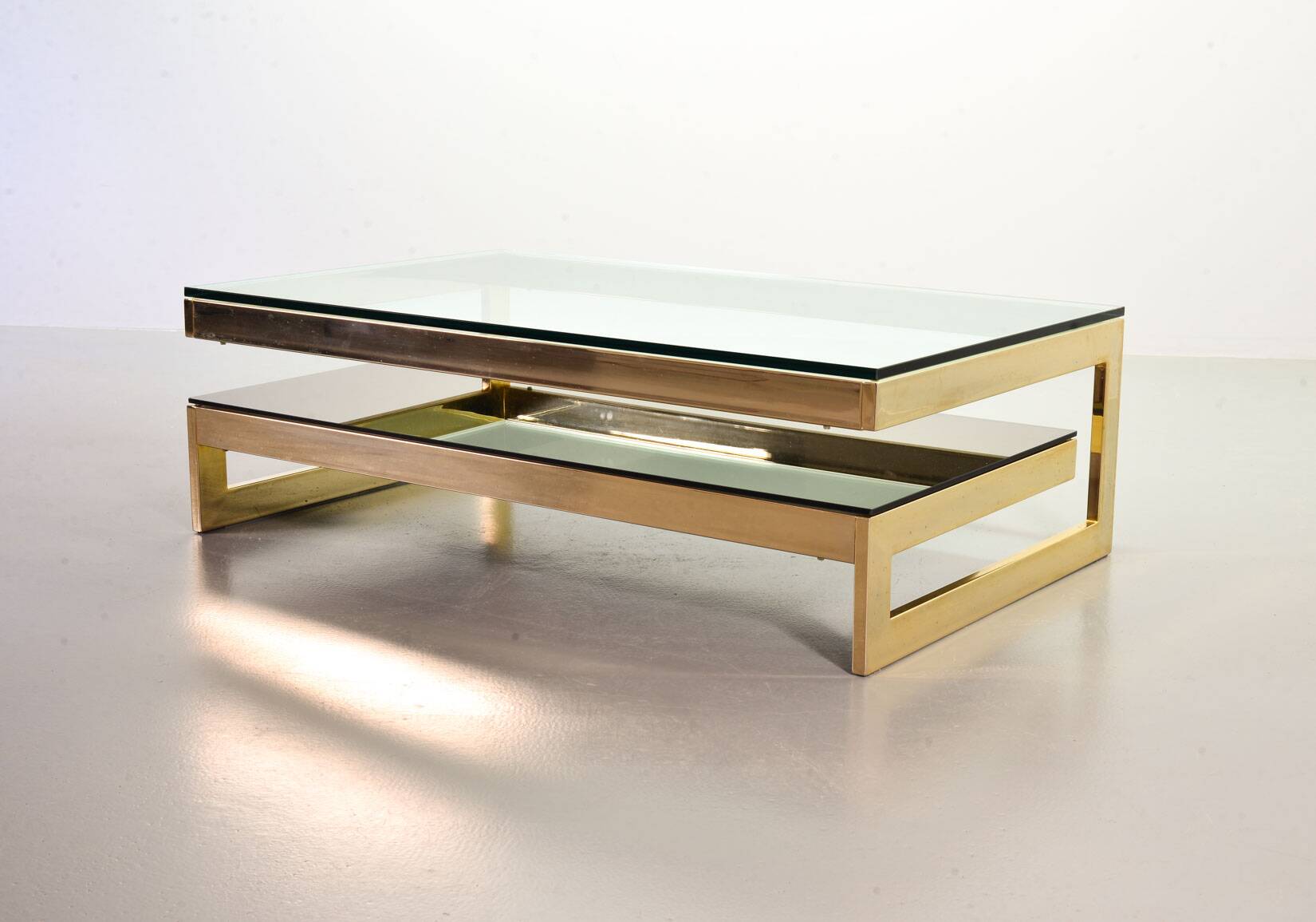 Belgo-Chrom Architectural G-Table 23-Carat Goldplated with Glass Tops 1970s