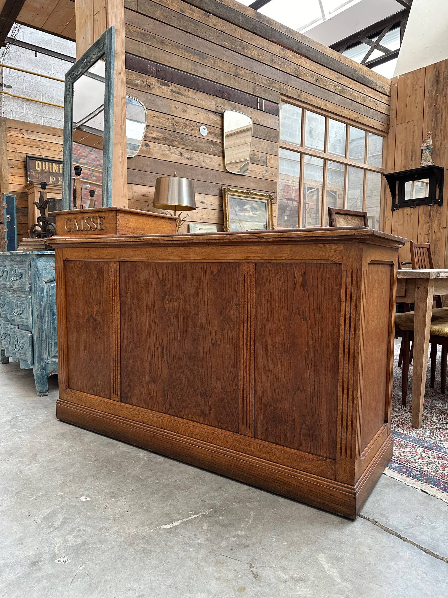 Oak cash register counter from the early 20th century