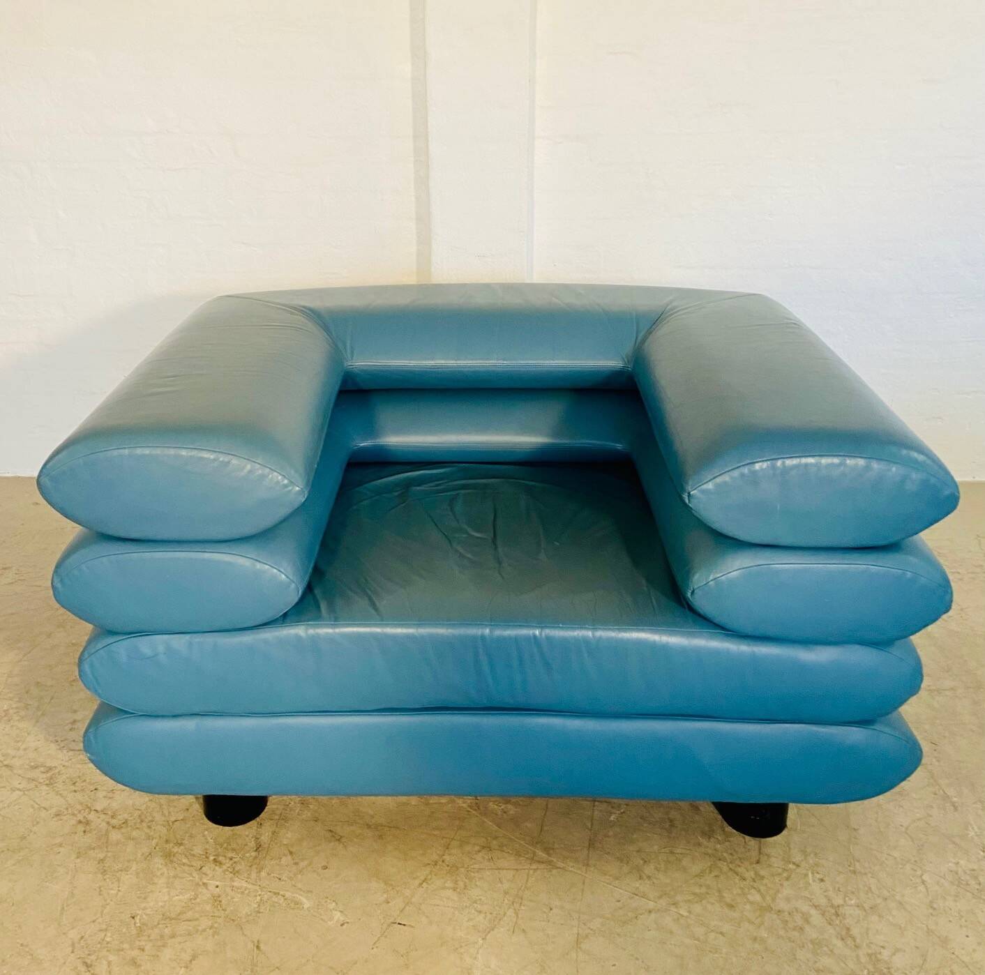 Chaise lounge suédoise vintage rétro en cuir turquoise