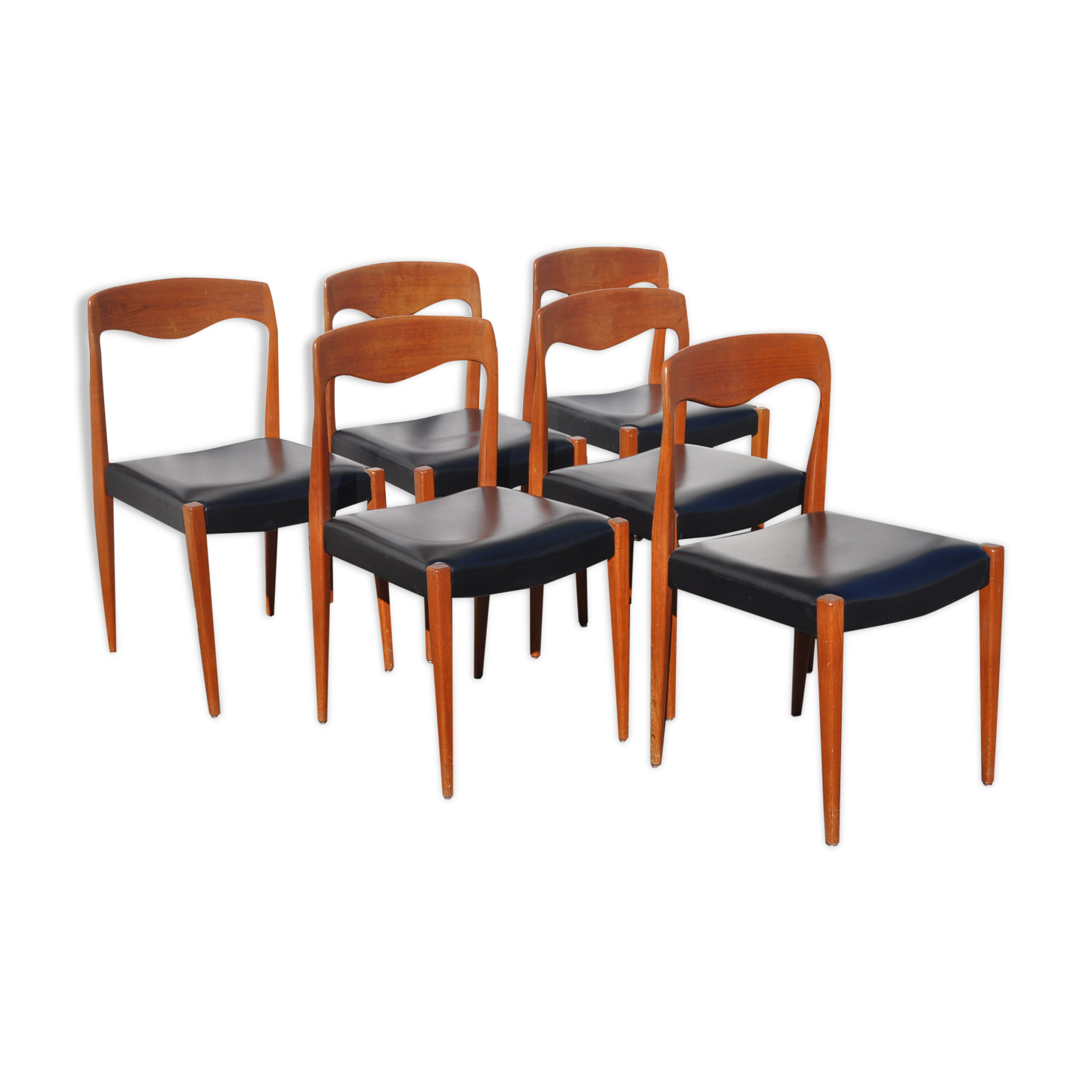 Lot of 6 scandinavian chairs in teak and skai 60