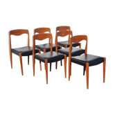 Lot de 6 chaises scandinaves en teck massif et skaï années 60