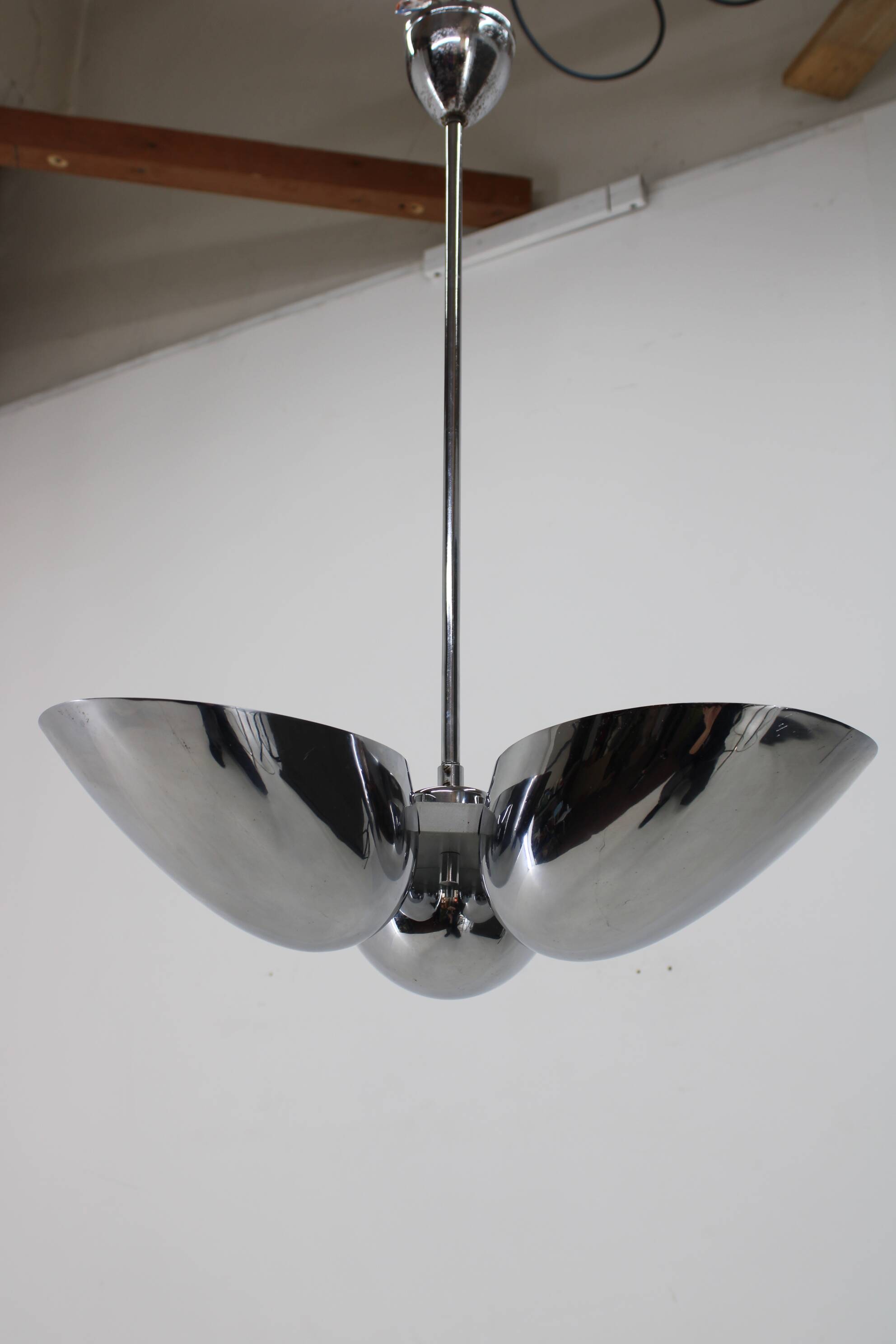 1930s Restored Bauhaus Chrome Plated Chandelier by Zukov , Czechoslovakia