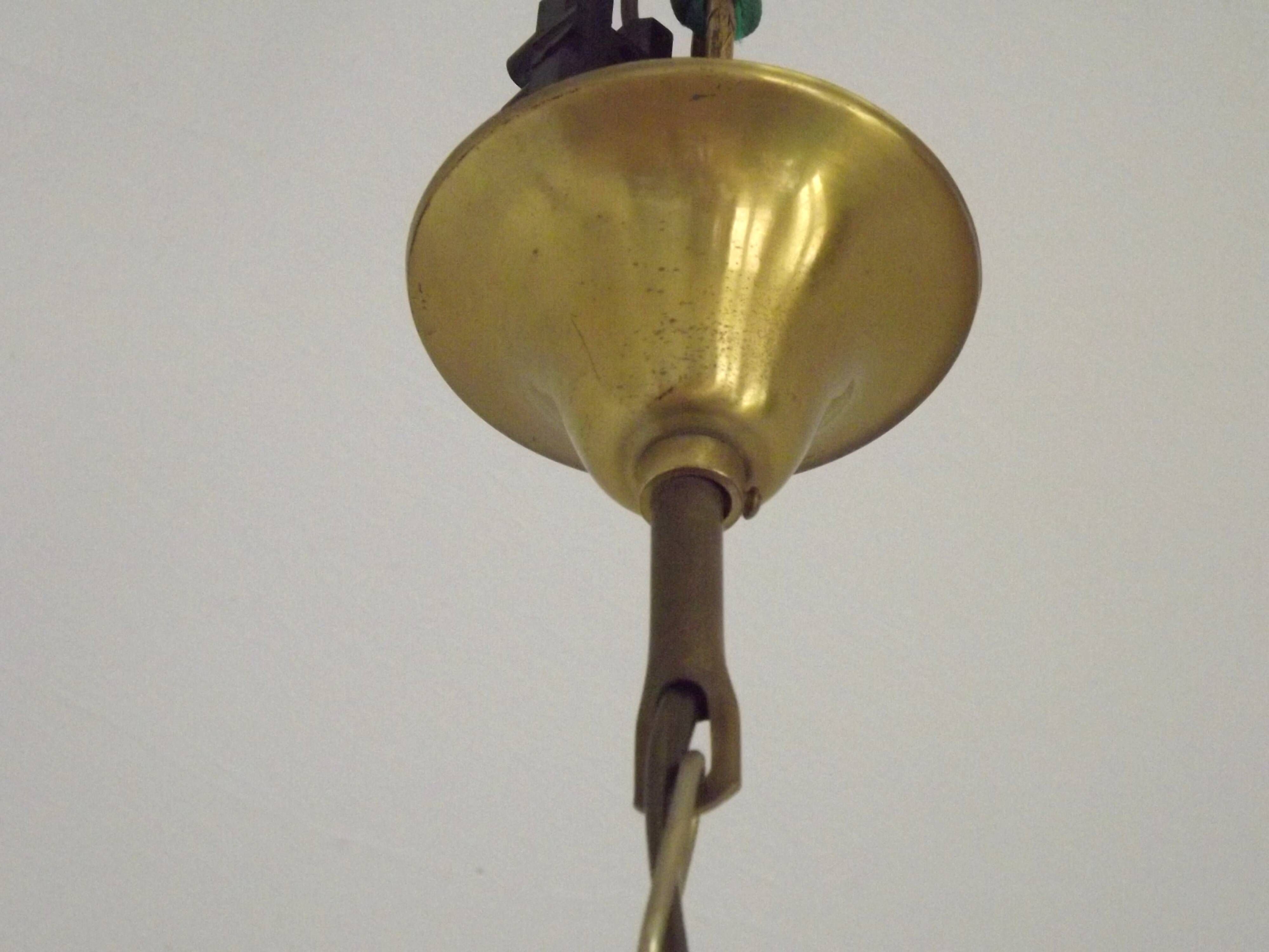 French Vintage Capiz Shell Hanging Pendant Light in Brown & White Gold Trim