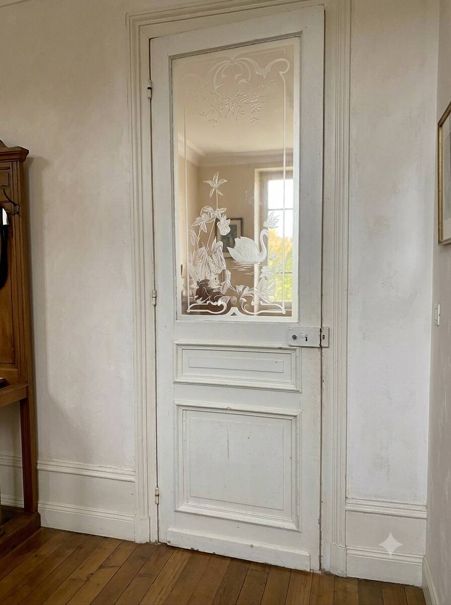 Engraved glass door, late 19th century.