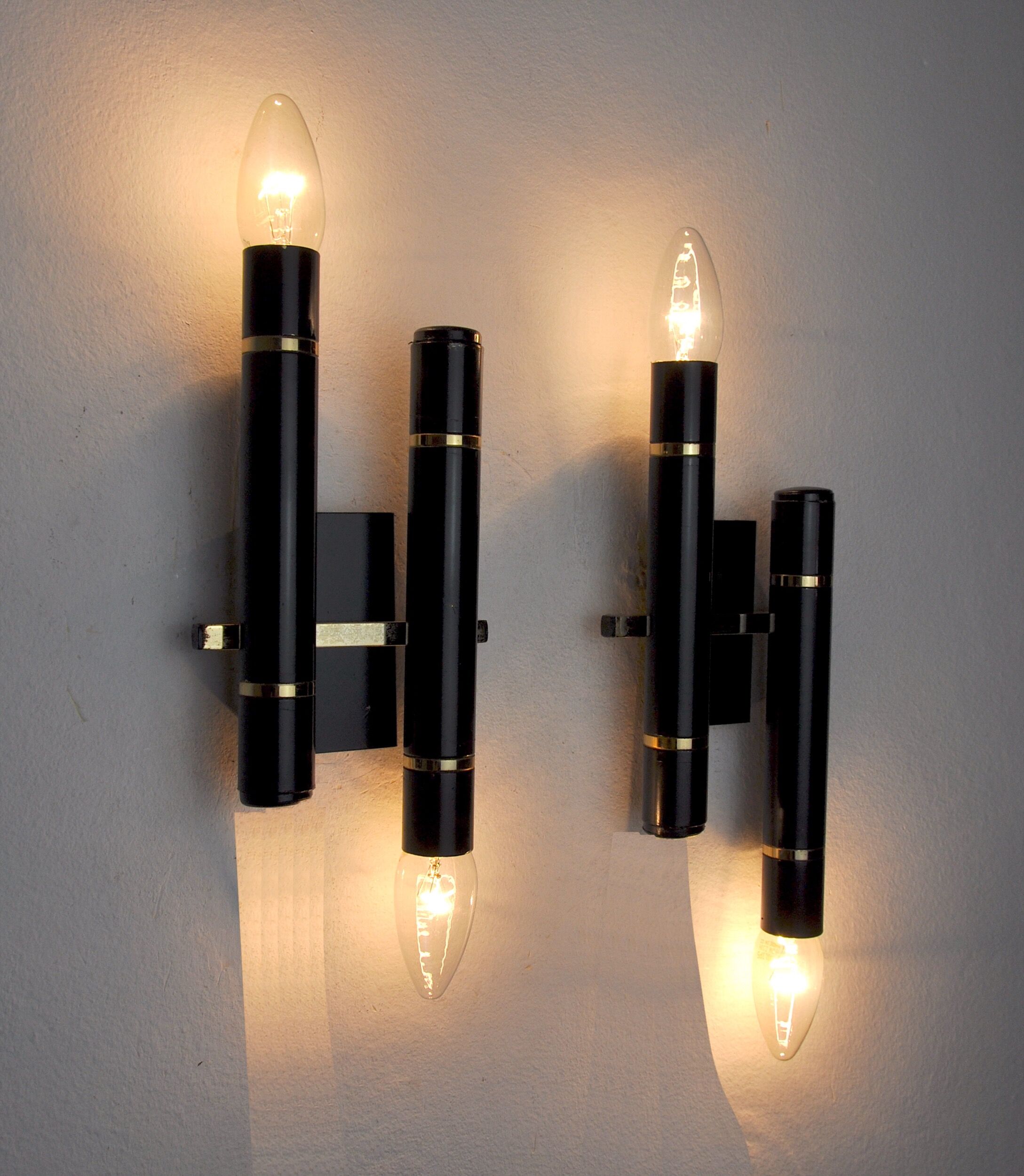 Pair of tubular wall lamps from Sciolari, Italy, 1970