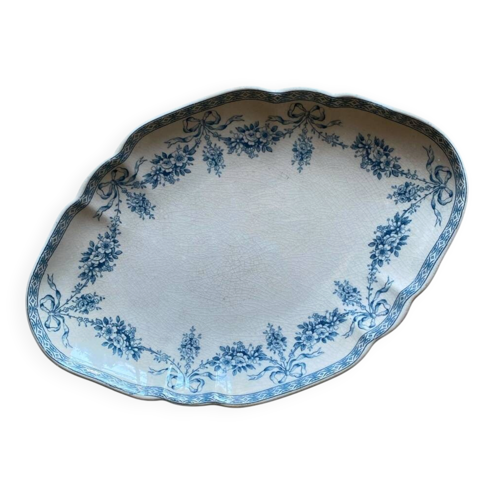 Small iron earth dish Emile Bourgeois blue flower garland pattern