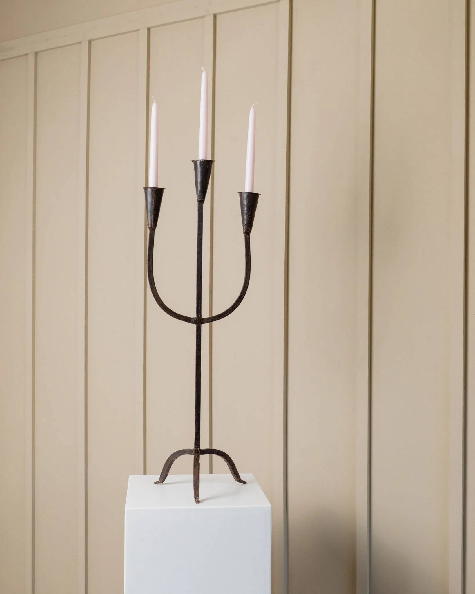 XXL Black Iron Brutalist Candlestick for 3 Candles - Handmade, Italy, 1960s