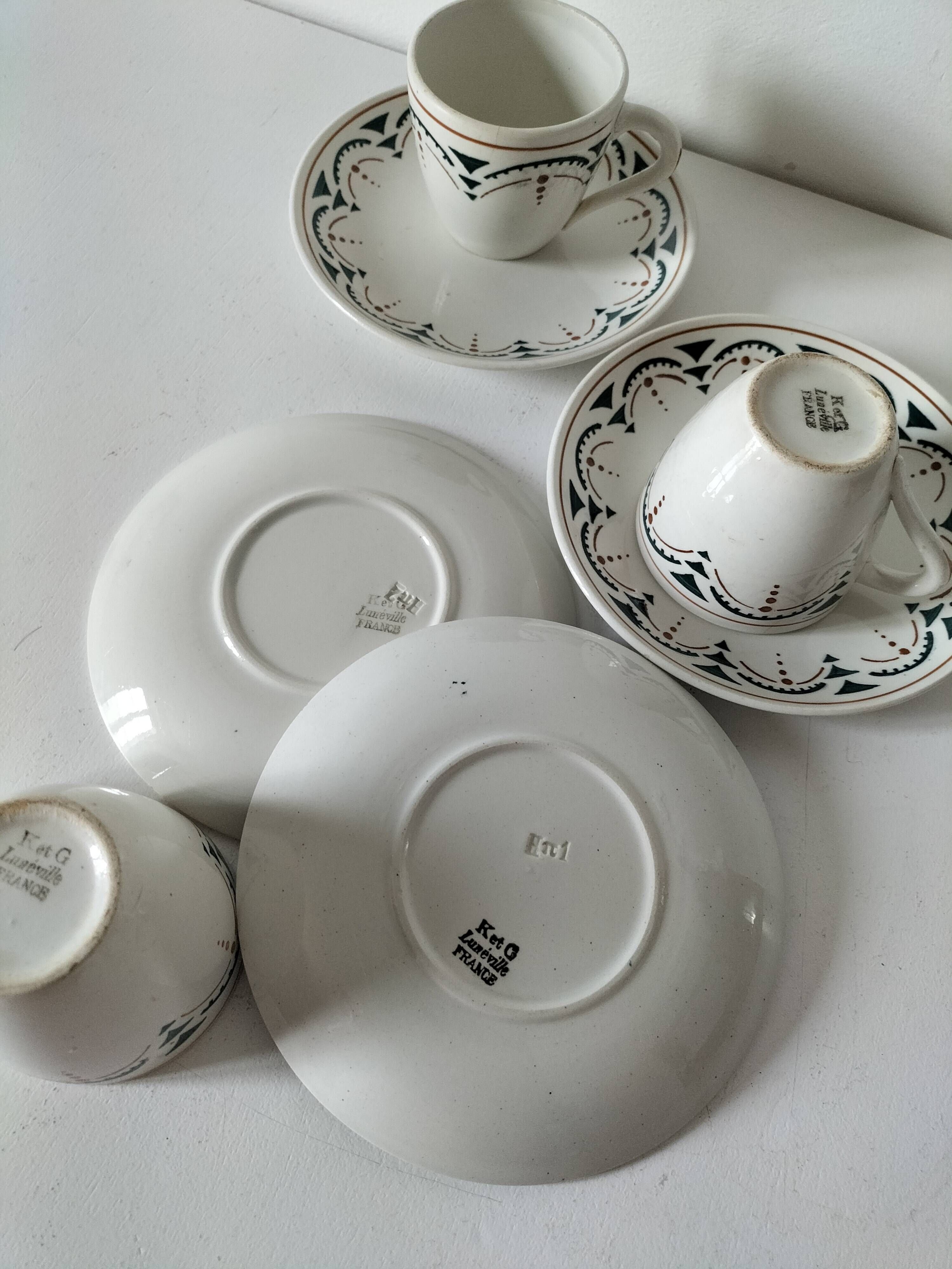 Set of 3 K&G Lunéville cups and saucers – Succao model, 1920s