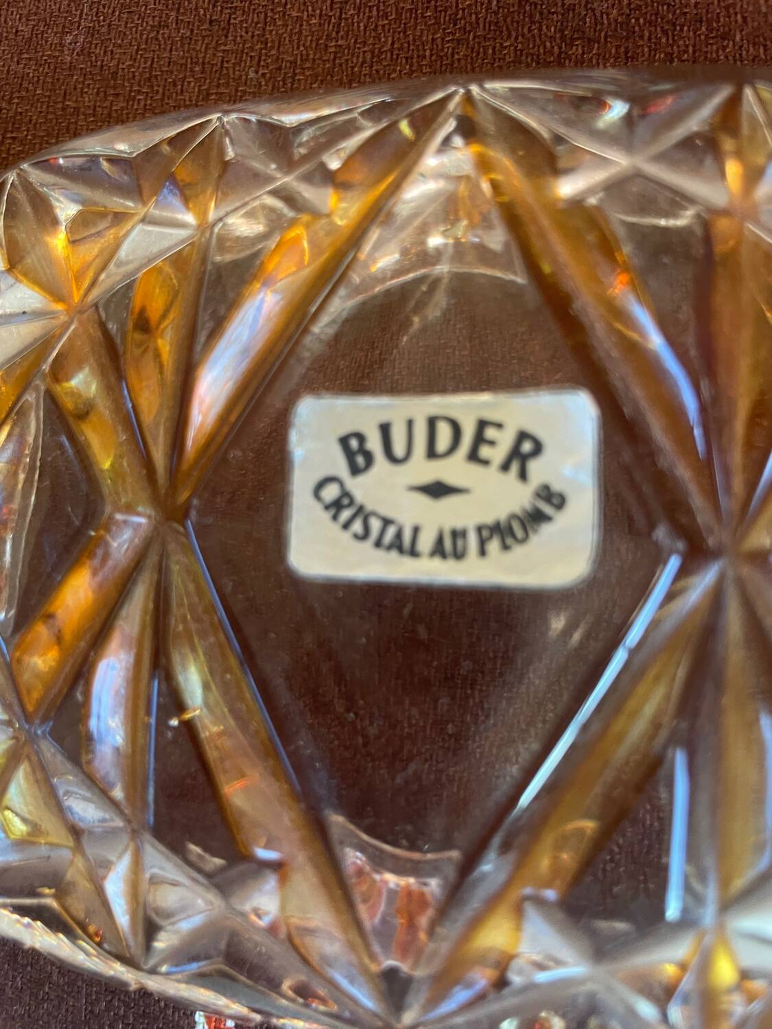 Boîte vintage en cristal ambré Buder