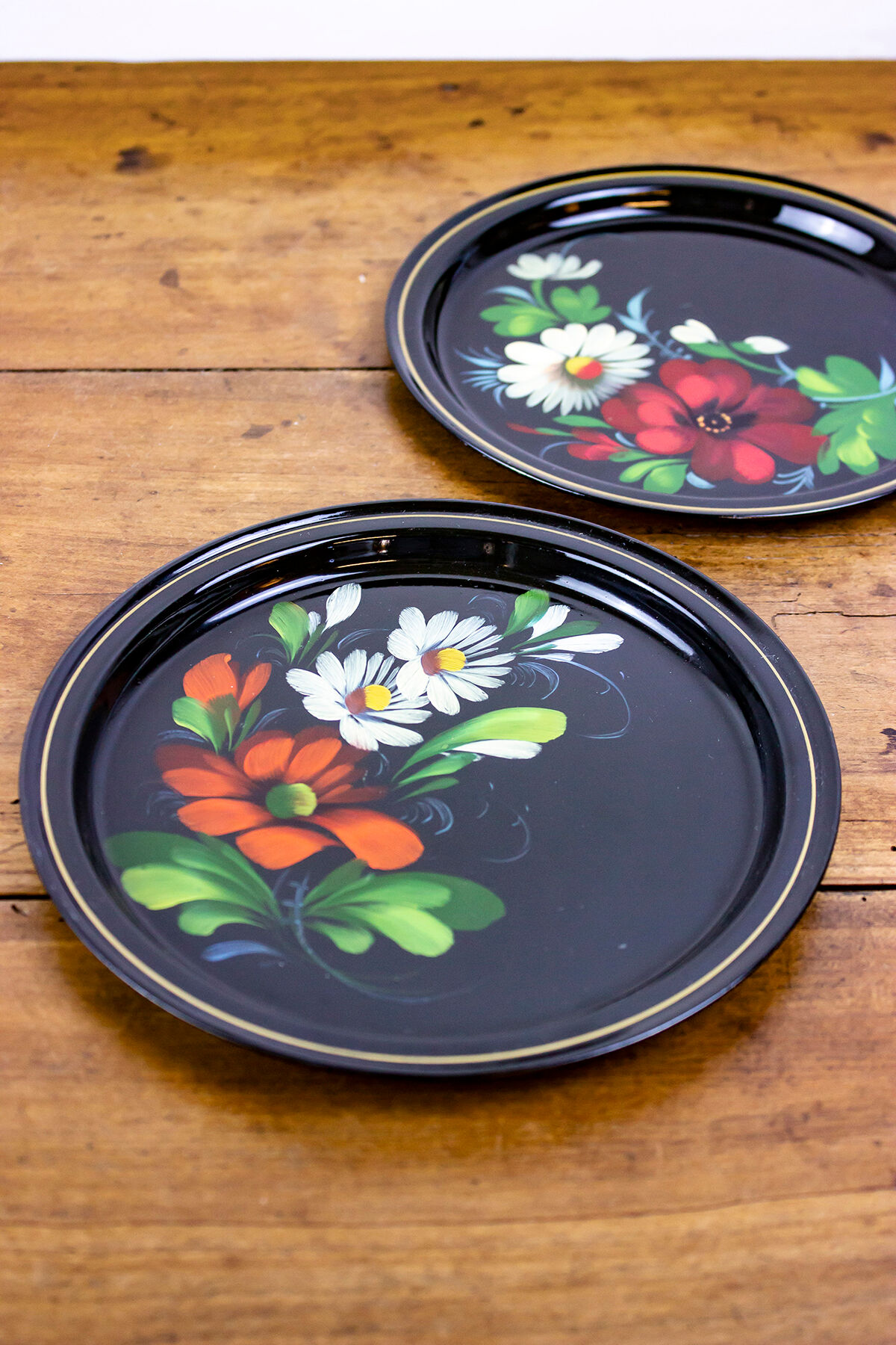 Pair of hand-painted metal plates - soviet style