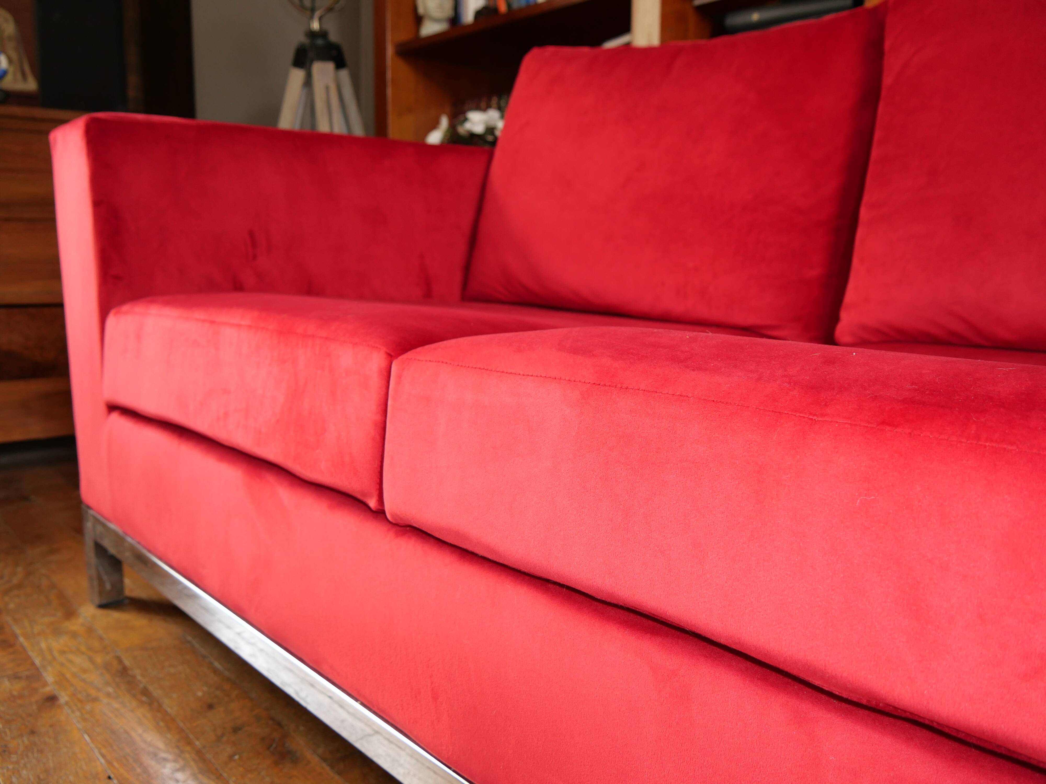 Completely renovated red velvet sofa