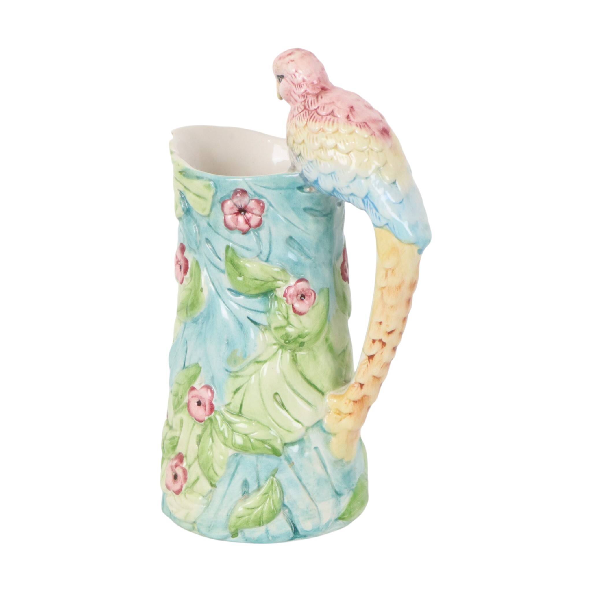 Vintage Parrot Carafe Water Jug Vase Ceramic 30cm