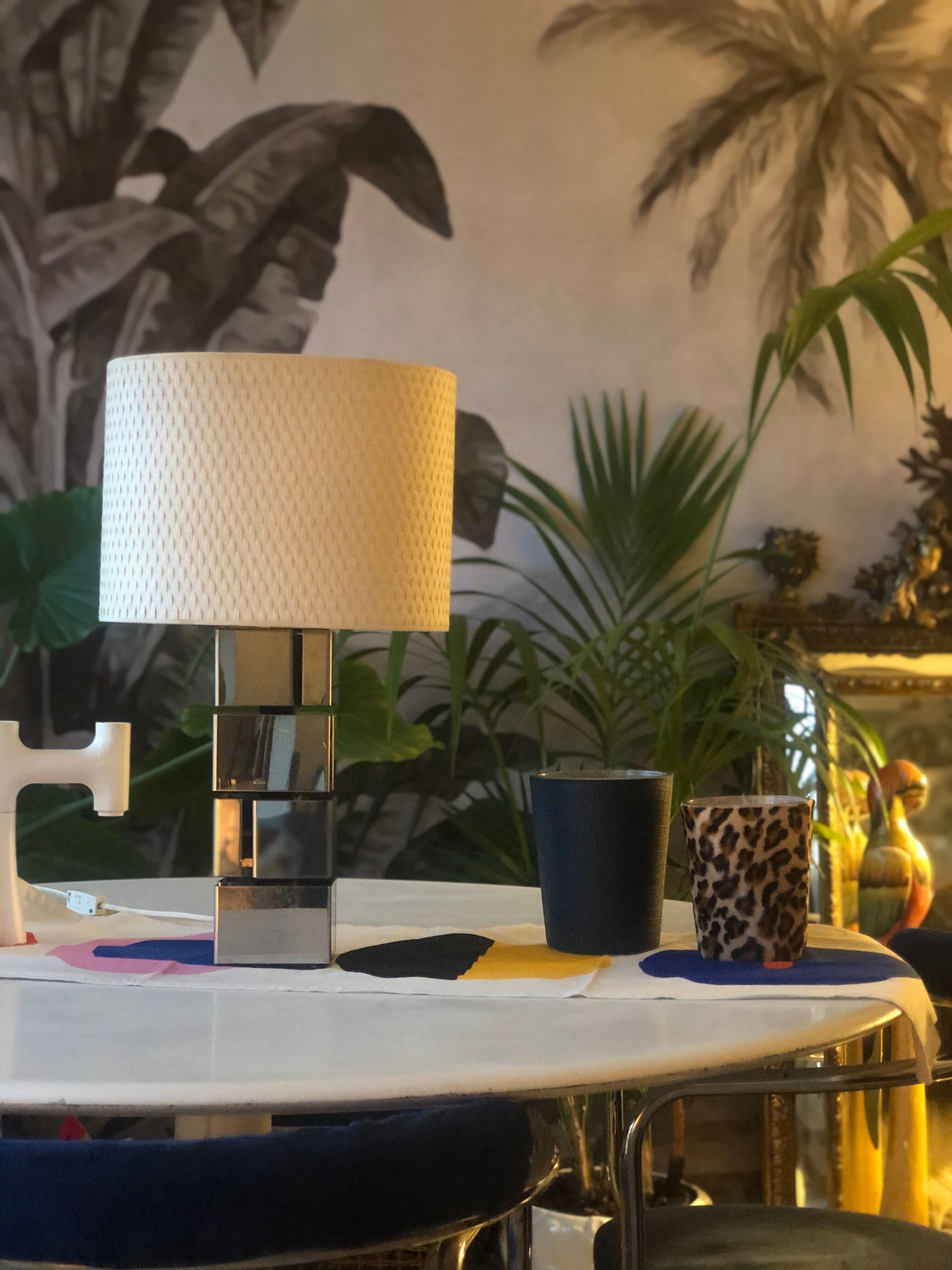 Modernist cubist Building table lamp by Curtis Jere