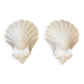 Paire d'appliques d'angle forme coquillage en plâtre MCM