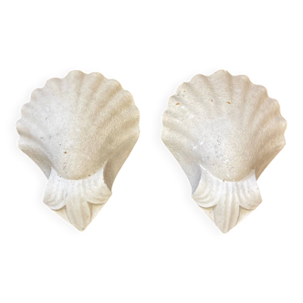Pair of corner wall lights in shell shape made of plaster MCM