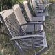 Folding garden chairs and armchairs in River Han dowelled teak.
