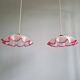 Paire de suspensions festonnées en verre satiné transparent et rose, années 1920-30