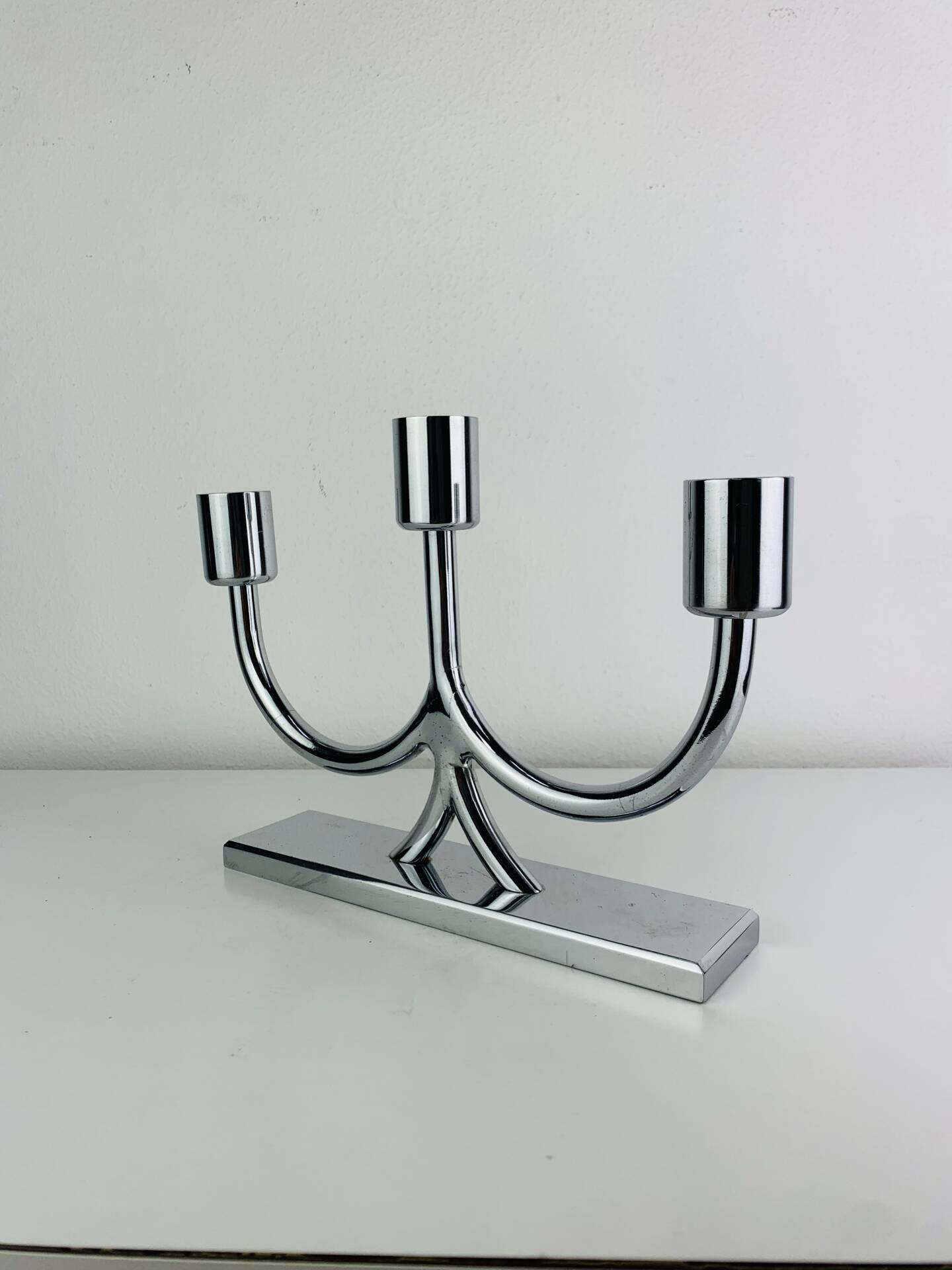 Bougeoir design années 60, métal chromé