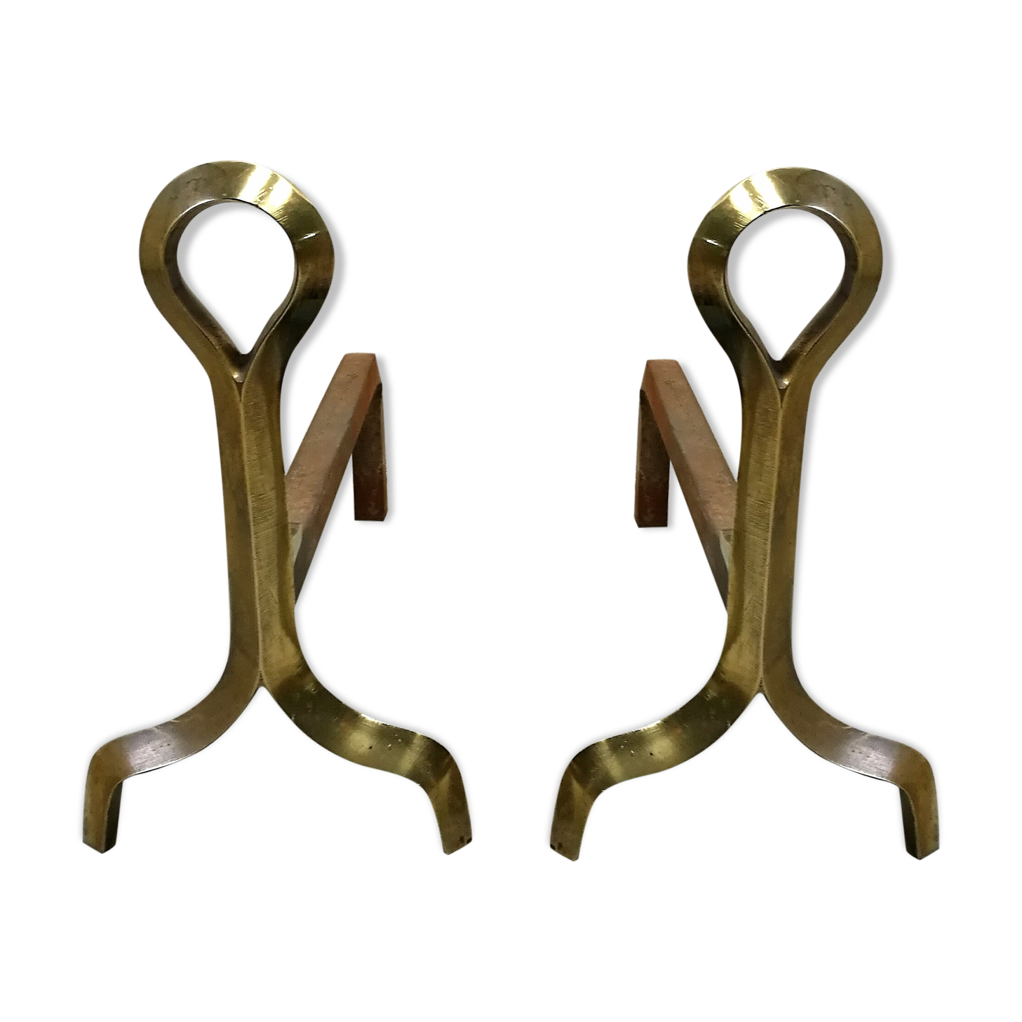 Paire de chenets bronze et fonte design 70
