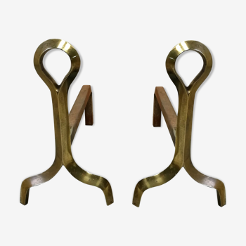 Pair of bronze andirons and cast iron design 70