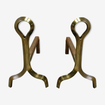 Paire de chenets bronze et fonte design 70