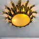 Spanish crown sunburst fixture in gilt metal and frosted glass, 1950s