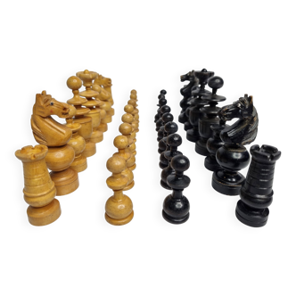 Vintage Hand Carved Wooden Chess Set, 1930s, King Height 8cm