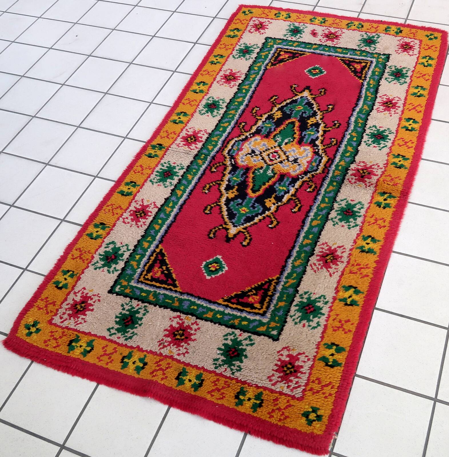 Tapis vintage français Savonnerie en laine – 90 x 176 cm – Années 1960