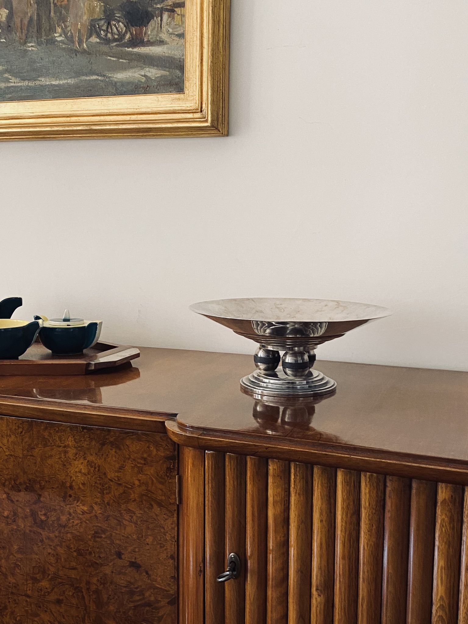 Centre de table argenté Art déco, France années 1930