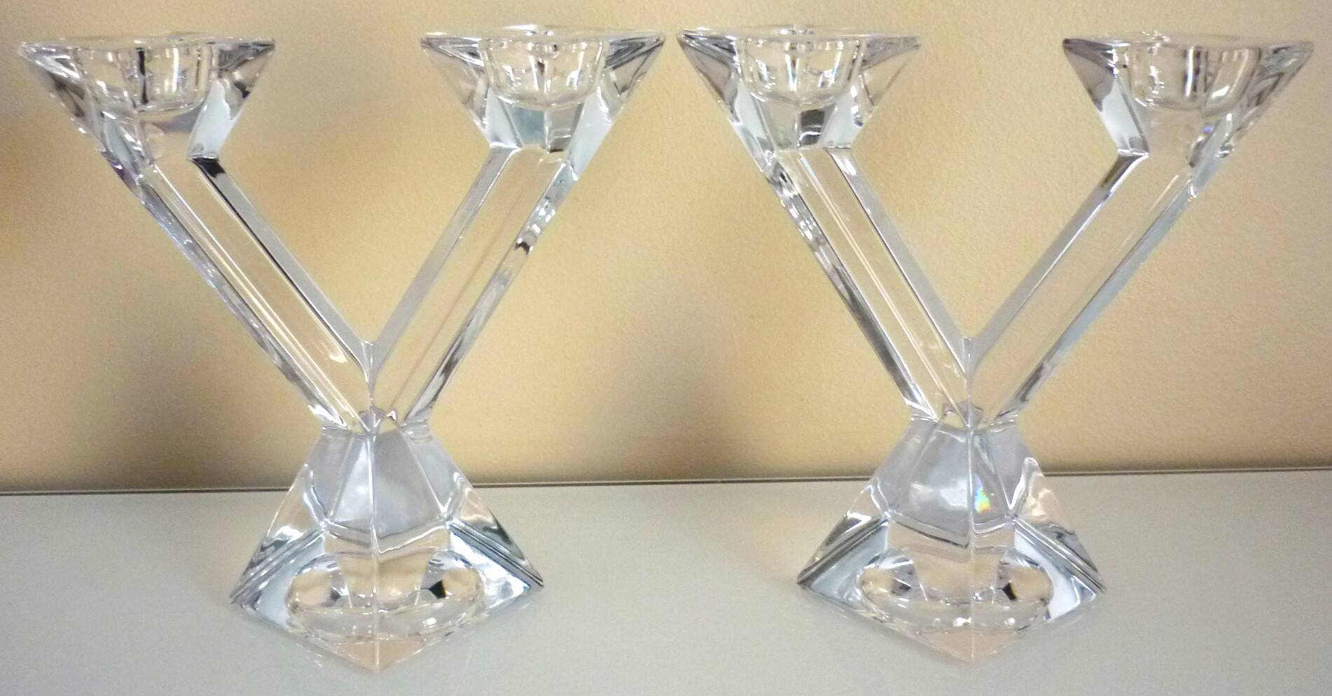 Pair of candlesticks, candelabra, crystal signed Villeroy & Boch, design and chic