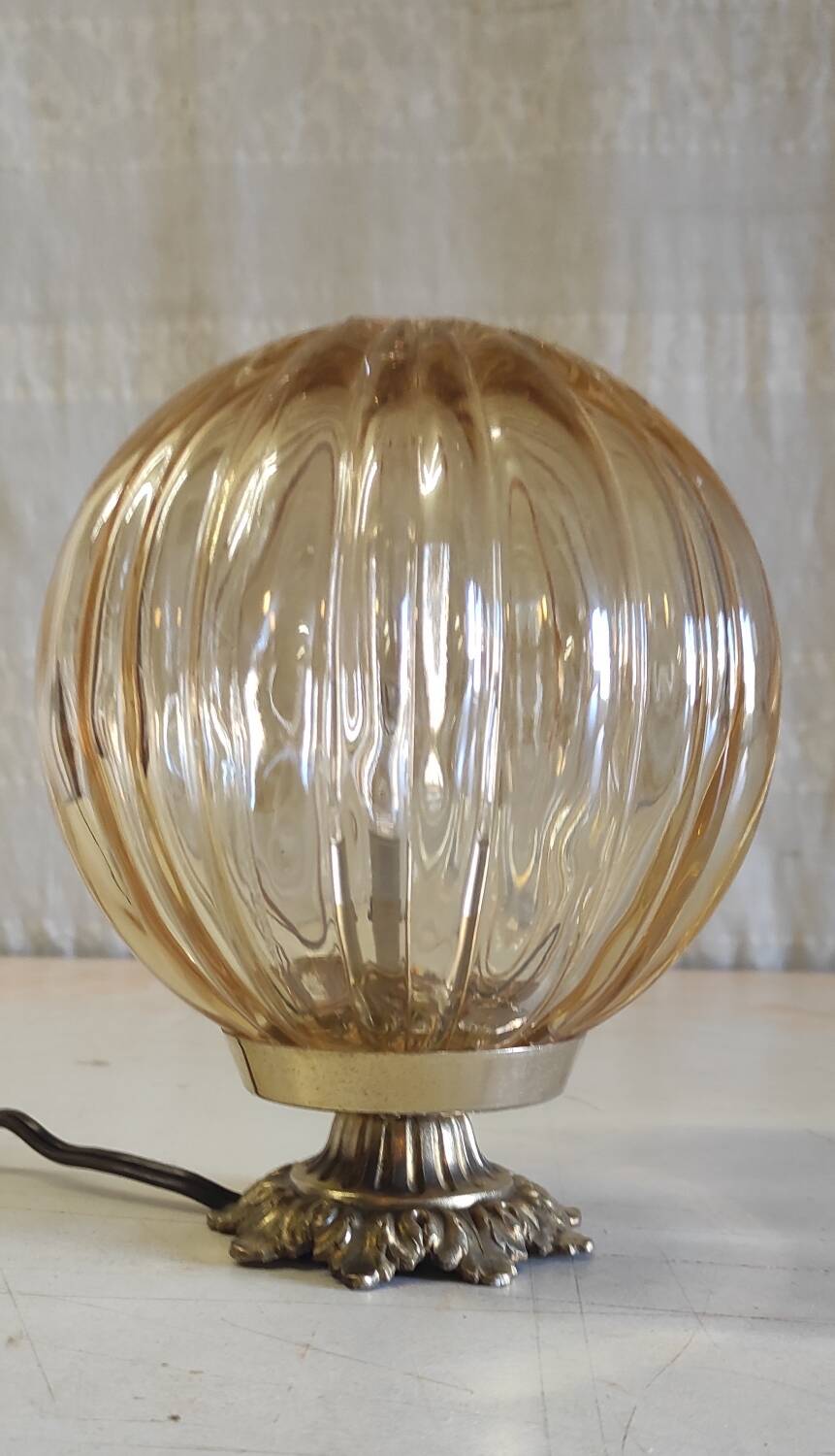 Table lamp with amber glass globe - mid 20th century