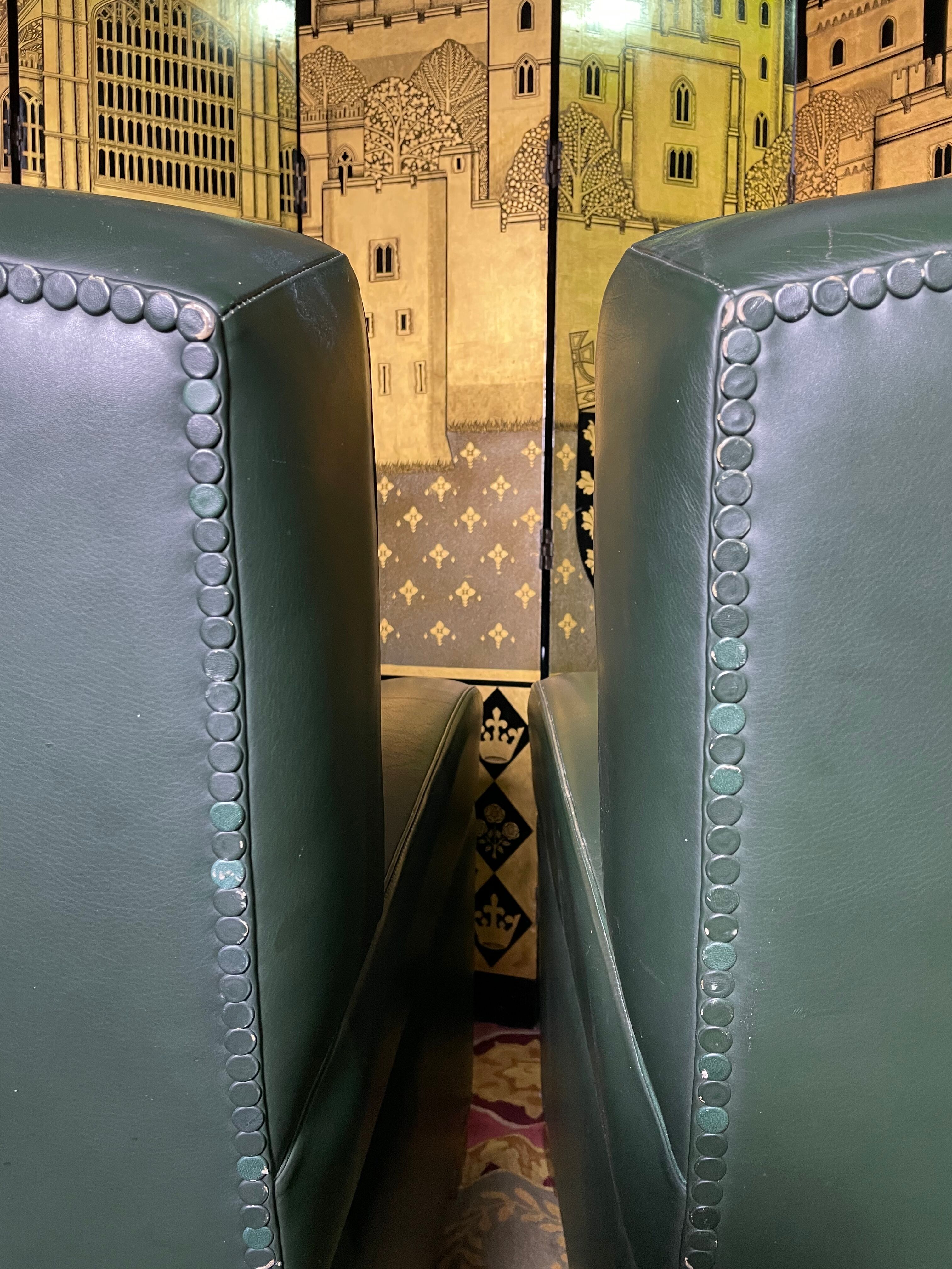Pair of Poltrona Frau Green Leather Club Armchairs Limited Edition