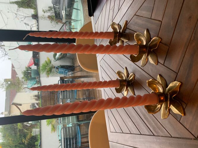 Bougeoirs chandeliers en laiton motif fleur orchidée