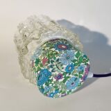Lampe salon chevet bureau vintage verre transparent fleurs violet bleu vert