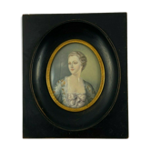 Miniature peinte a la main signee andre portrait femme noble cadre bois