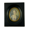 Hand-painted miniature signee andre portrait woman noble wooden frame