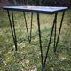 Table basse vintage en fer forgé et carreaux Procéram, motif oiseau