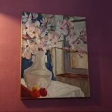 Painting a. favory "the magnolias" oil on canvas france 1960 impressionists post cubism