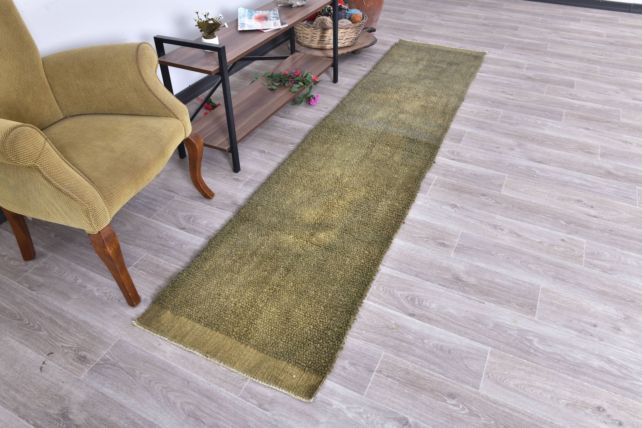 Tapis de couloir berbère marocain vert 66x298 cm SK 241297