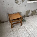 Solid elm and leather stool Maison Regain