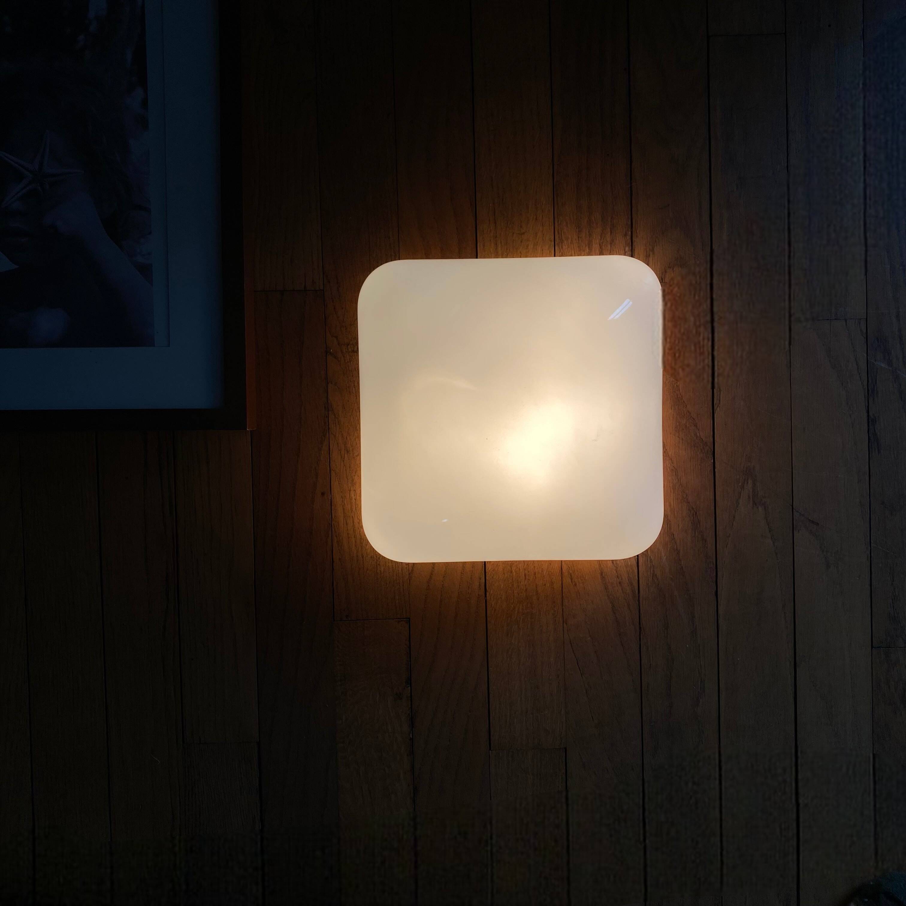 Square white opaline glass wall/ceiling light, 1960s-1970s vintage