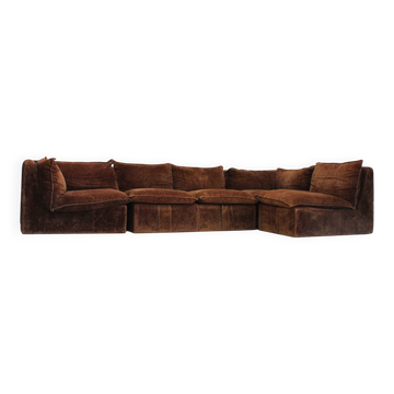 Vintage modular sofa brown velvet Italy 1970s