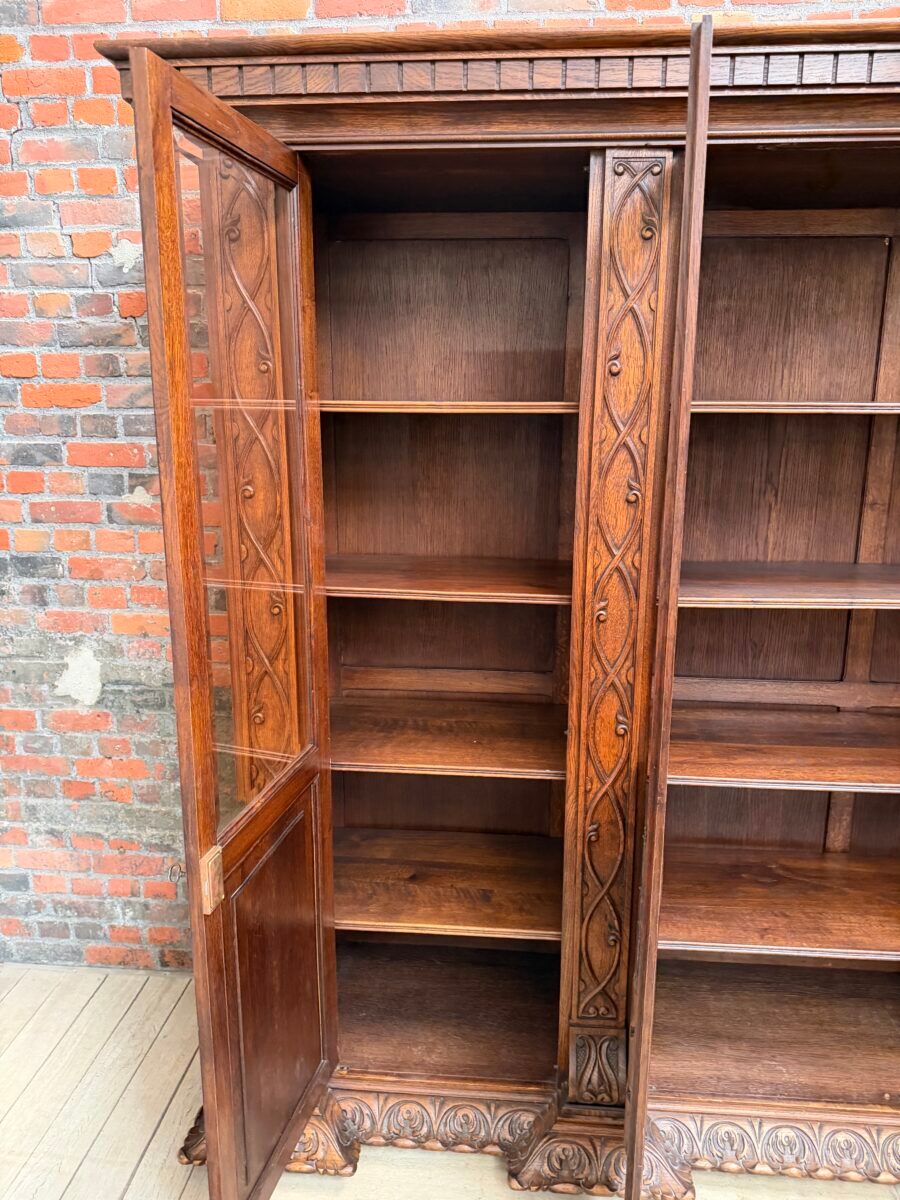 Large oak pharmacy display cabinet