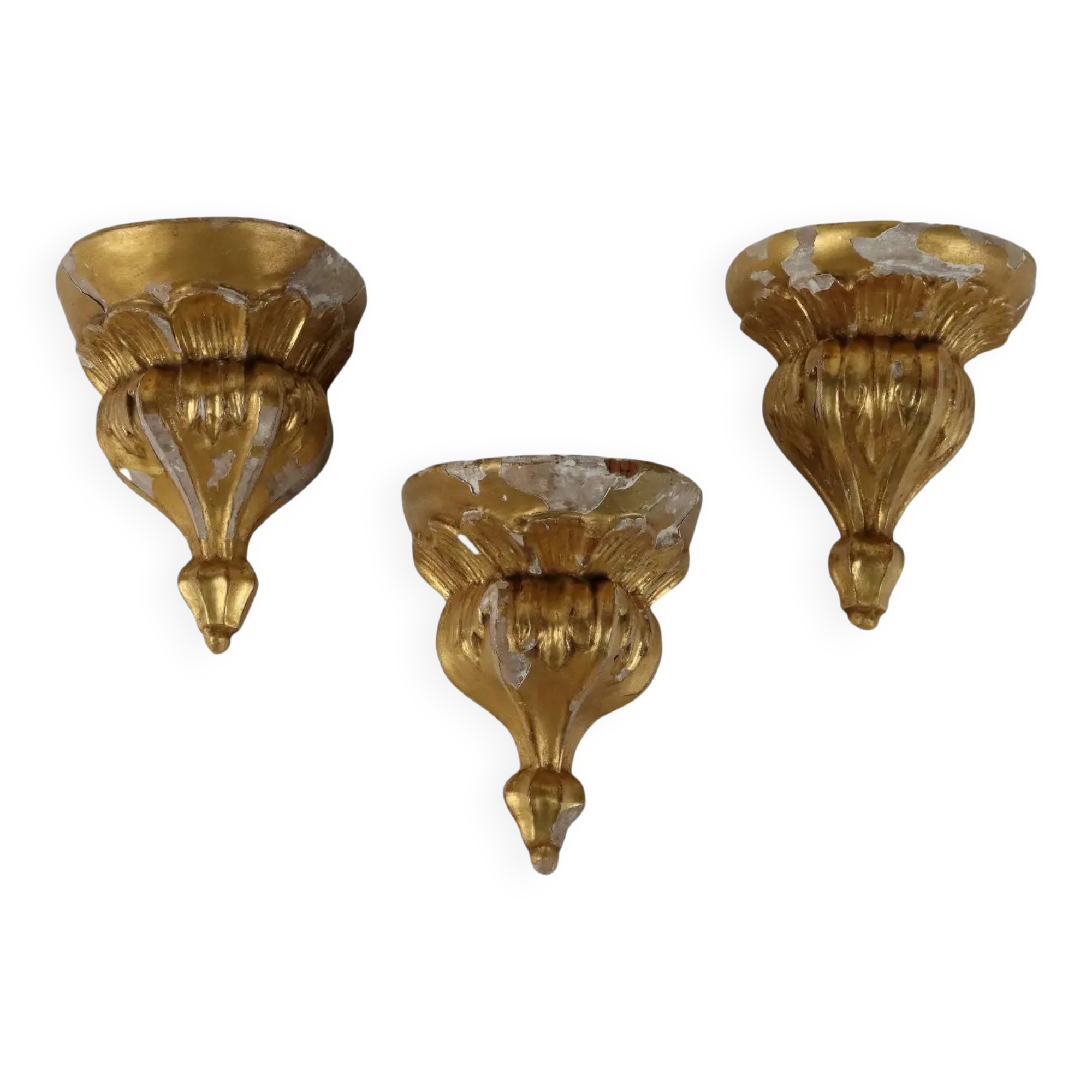 Group of 3 antique shelves "800" in carved wood and gold imitation marble.