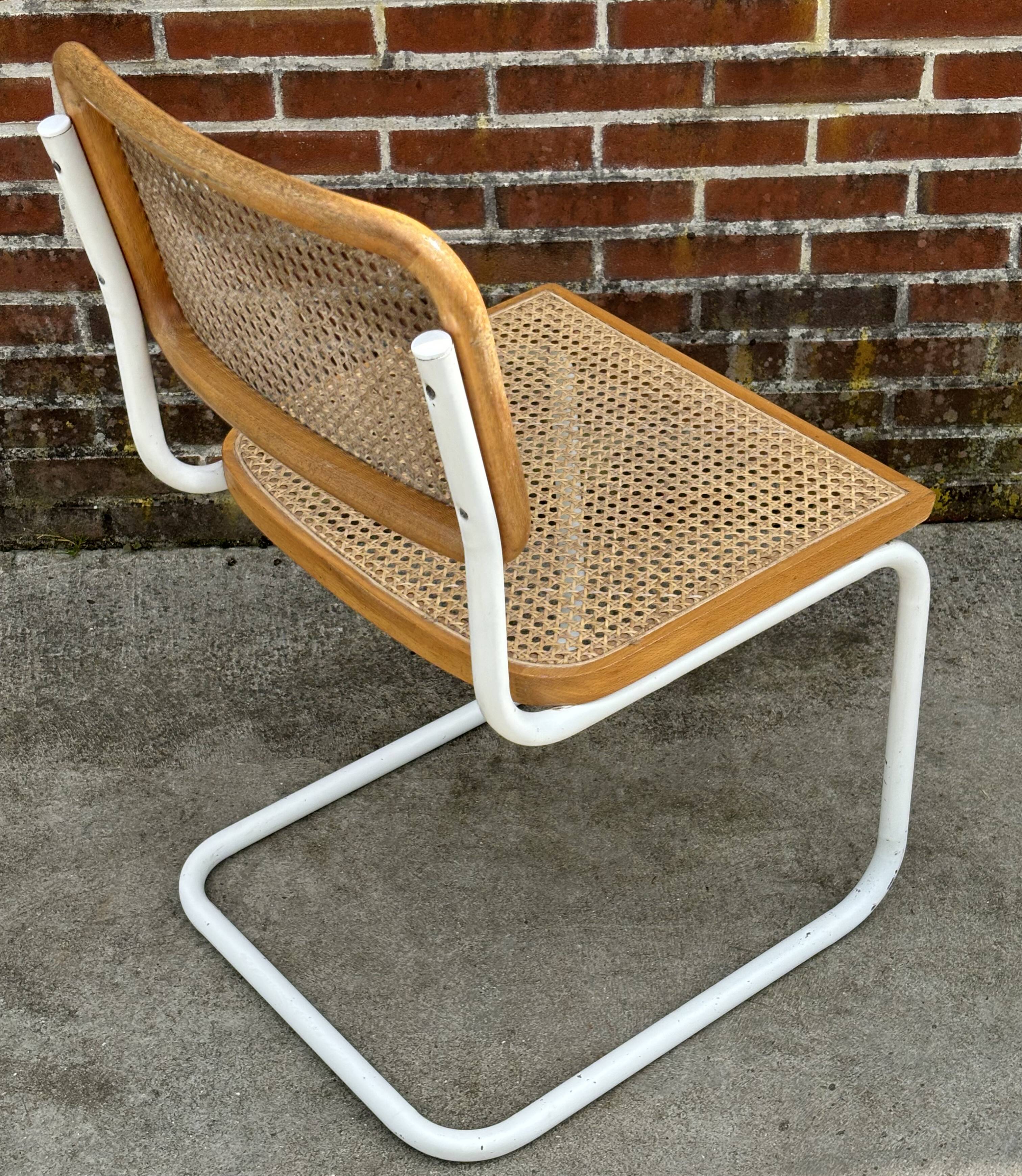 Cesca chair b32 model in white and wood by Marcel Breuer