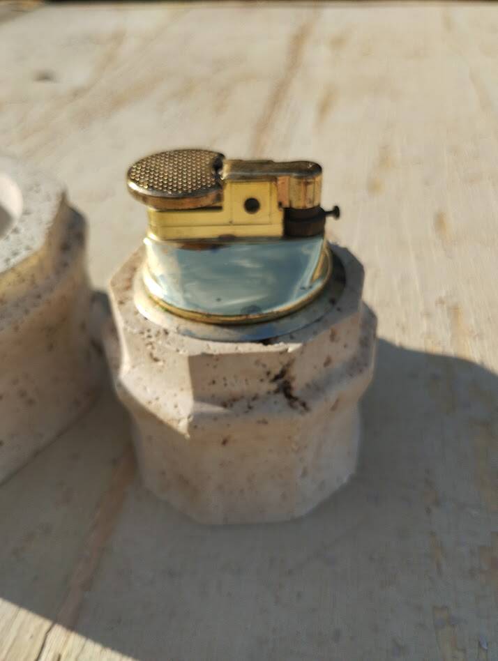 Vintage Ashtray & Lighter Duo in Travertine – Italy, 1970
