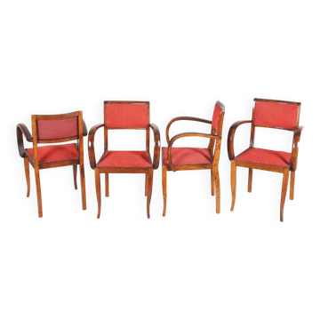 Chaises en hêtre Art Déco par Jules Leleu, France, années 1930, ensemble de 4