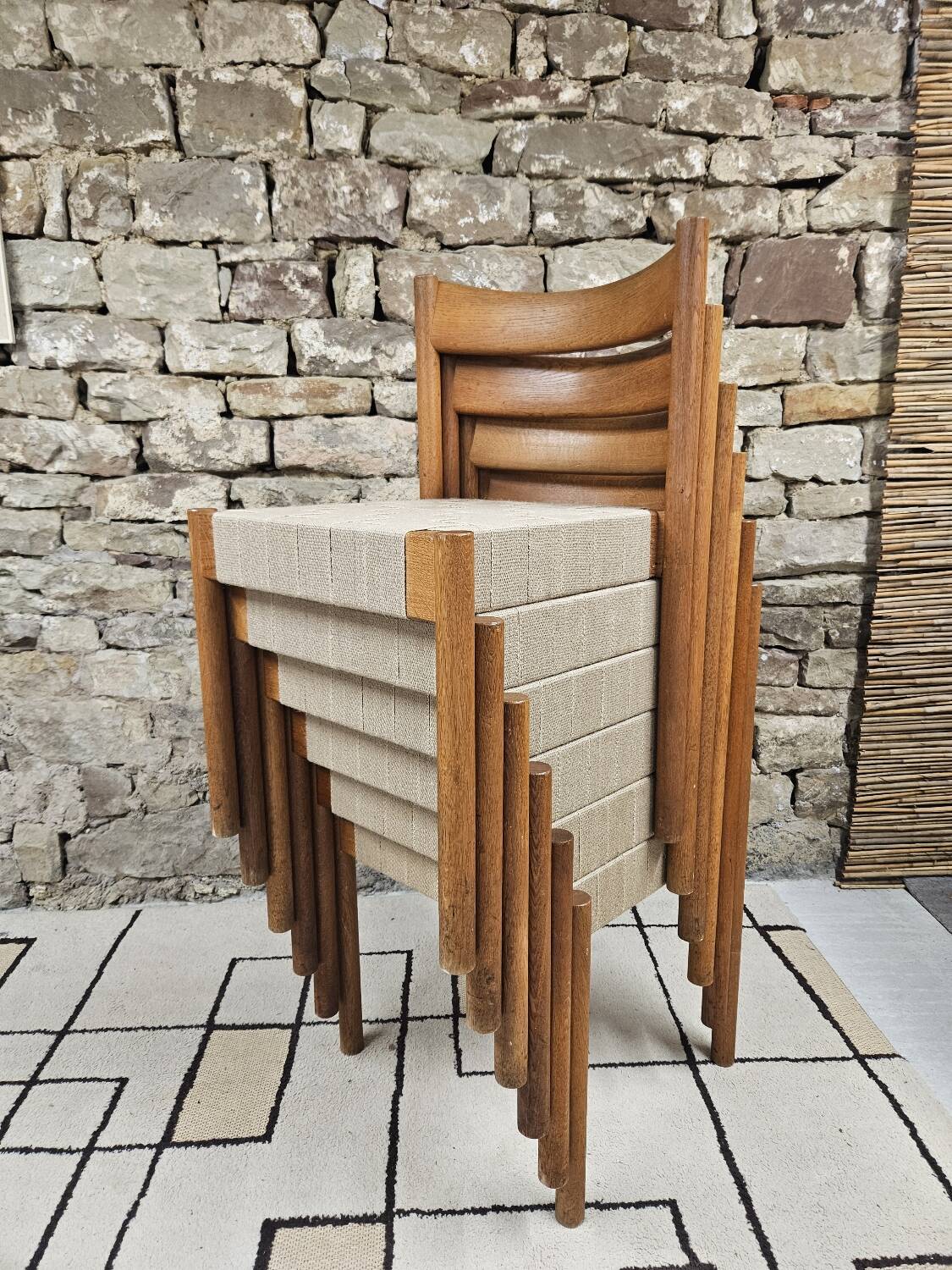 6 Scandinavian chairs 1960" braided straps